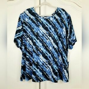 Swimsuits For All Blue Black Abstract Short Sleeve Swim Tee Womens 4X 34/36 NWT